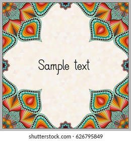 Oriental Frame Design with Mandala Pattern. Ethnic Template for Gift Card, Greeting Card, Postcard, Invitation. Place for your Text. 