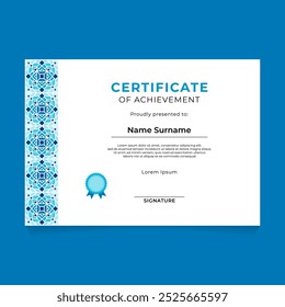 Oriental Geometric Certificate Design on Blue Theme