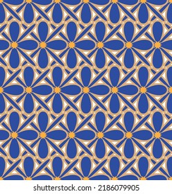 Oriental Geometric Florals Seamless Pattern Tile Style Trendy Fashion Colored Simple Creative Pattern Allover Print Texture Structure Royal Blue Milky Brown Tones