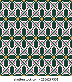 Oriental Geometric Florals Seamless Pattern Tile Style Trendy Fashion Colored Simple Creative Pattern Allover Print Texture Structure Dark Green Tones