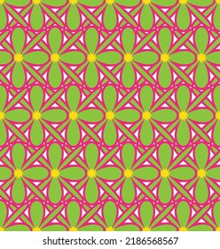 Oriental Geometric Florals Seamless Pattern Tile Style Trendy Fashion Colored Simple Creative Pattern Allover Print Texture Structure Pink Green Tones