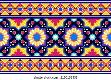 Oriental geometric flower with ethnic pattern traditional.Design for background,carpet,wallpaper,clothing,wrapping,fabric,Vector illustration.