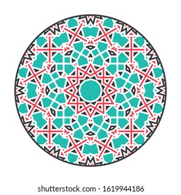 Oriental geometric mandala background. Arabic circular decorative ornament isolated on white. Vector asian design