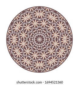 Oriental geometric mandala background. Arabic circular decorative ornament isolated on white. Vector asian design