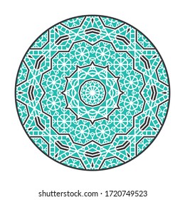 Fondo de Mandala geométrica oriental. Decoración circular árabe aislada en blanco. Diseño de vectores asiáticos