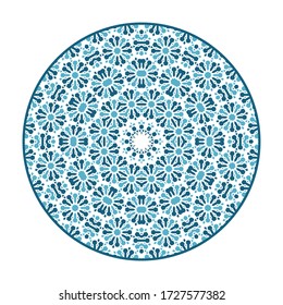 Fondo de manala geométrica oriental. El ornamento árabe circular está aislado en blanco. Diseño de vectores asiáticos