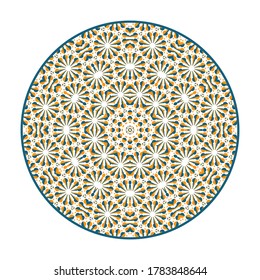 Oriental geometric mandala background. Arabic circular decorative ornament isolated on white. Vector asian design