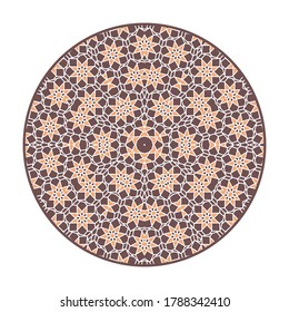 Oriental geometric mandala background. Arabic circular decorative ornament isolated on white. Vector asian design