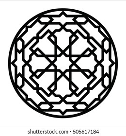 Oriental geometric pattern mosaic. Round arabic ornamental decorative motif. Circular ornament design element. Vector 10 EPS illustration.