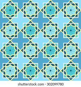 Oriental geometric pattern on blue background