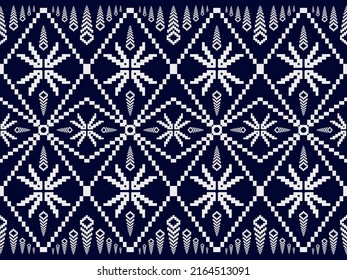 oriental geometry ikat traditional pattern design for background carpet wallpaper clothing wrap batik fabric embroidery style vector illustration navy blue