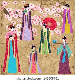 Oriental girl in retro costume