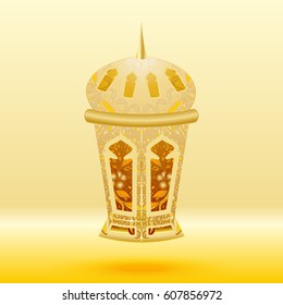Oriental gold patterned lamp on a yellow background. Vector illustration.