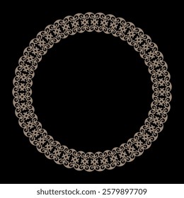 Oriental gold round frame with arabesques. Floral gold border on black background. Elegant element for design in Eastern style. Ornate frame for circle embroidery, textiles, invitations, sandblasting