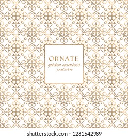 Oriental gold and white ornate vector seamless pattern. Classic ethnic texture with decorative hand drawn elements. Elegant light luxury background for traditional premium design and decor