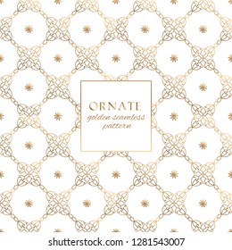 Oriental gold and white ornate vector seamless pattern. Classic ethnic texture with decorative hand drawn elements. Elegant light luxury background for traditional premium design and decor
