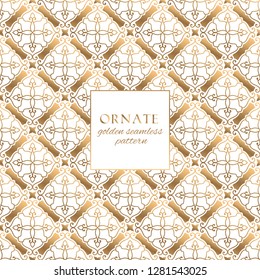 Oriental gold and white ornate vector seamless pattern. Classic ethnic texture with decorative hand drawn elements. Elegant light luxury background for traditional premium design and decor