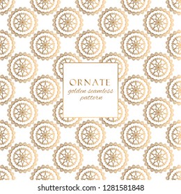 Oriental gold and white ornate vector seamless pattern. Classic ethnic texture with decorative hand drawn elements. Elegant light luxury background for traditional premium design and decor