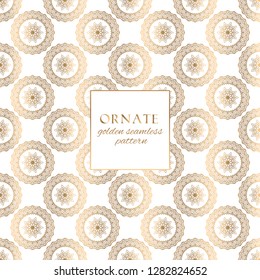 Oriental gold and white ornate vector seamless pattern. Classic ethnic texture with decorative hand drawn elements. Elegant light luxury background for traditional premium design and decor