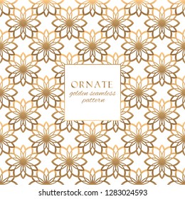 Oriental gold and white ornate vector seamless pattern. Classic ethnic texture with decorative hand drawn elements. Elegant light luxury background for traditional premium design and decor
