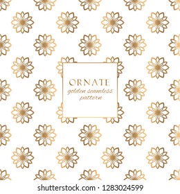 Oriental gold and white ornate vector seamless pattern. Classic ethnic texture with decorative hand drawn elements. Elegant light luxury background for traditional premium design and decor