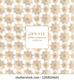 Oriental gold and white ornate vector seamless pattern. Classic ethnic texture with decorative hand drawn elements. Elegant light luxury background for traditional premium design and decor