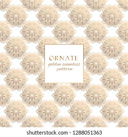 Oriental gold and white ornate vector seamless pattern. Classic ethnic texture with decorative hand drawn elements. Elegant light luxury background for traditional premium design and decor
