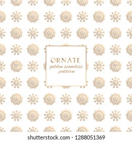 Oriental gold and white ornate vector seamless pattern. Classic ethnic texture with decorative hand drawn elements. Elegant light luxury background for traditional premium design and decor