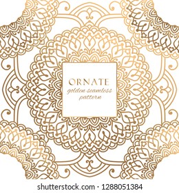 Oriental gold and white ornate vector seamless pattern. Classic ethnic texture with decorative hand drawn elements. Elegant light luxury background for traditional premium design and decor