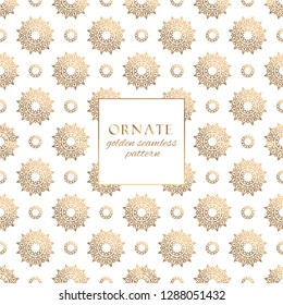 Oriental gold and white ornate vector seamless pattern. Classic ethnic texture with decorative hand drawn elements. Elegant light luxury background for traditional premium design and decor