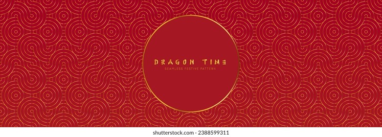 Oriental Golden Dragon Pattern. Japanese Seamless Geometric Texture Background for Chinese New Year Decor and Lunar Celebrations.
