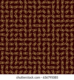 Oriental golden seamless pattern with arabesques and floral elements. Traditional classic vector ornament on a brown background.