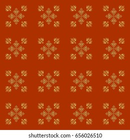 Oriental golden seamless pattern with arabesques and floral elements. Traditional classic vector ornament on a brown background.