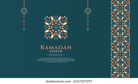 Orientalisch grün pastellfarbenes Hintergrunddesign für Kultur oder islamisches Thema, speziell für Ramadan oder Eid Mubarak