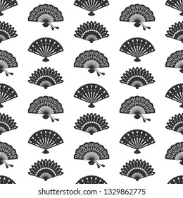 Oriental grey fans silhouettes vector seamless pattern