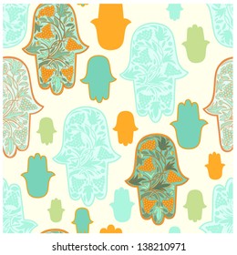 Oriental hamsa hand pattern (seamless and editable)