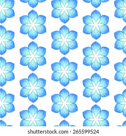 Oriental hand drawn blue green flower seamless pattern on white background. Abstract vector floral illustration. Nature design element for card, wallpaper, banner, print, fabric, texture, scrapbook