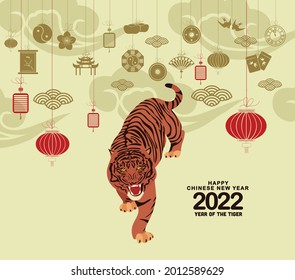 Oriental Happy Chinese New Year 2022. Year of the Tiger. Happy chinese new year 2022, year of the Tiger