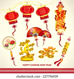 Oriental Happy Chinese New Year Element Vector Design (Chinese Translation: Prosperous, Wealth)