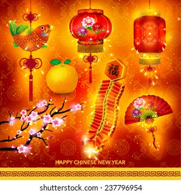 Oriental Happy Chinese New Year Element Vector Design (Chinese Translation: Prosperous)