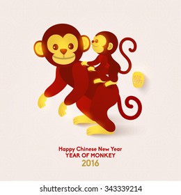 Oriental Happy Chinese New Year 2016 Year of Monkey Vector Design (Chinese Translation: Year of Monkey)