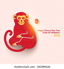 Oriental Happy Chinese New Year 2016 Year of Monkey Vector Design (Chinese Translation: Year of Monkey)