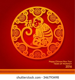 Oriental Happy Chinese New Year 2016 Year Of Monkey Vector Design (Chinese Translation: Prosperity)