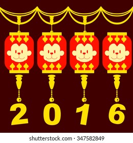 Oriental Happy Chinese New Year 2016 Year of monkey. Vector Design.