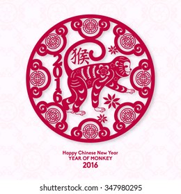 Oriental Happy Chinese New Year 2016 Year of Monkey Vector Design (Chinese Translation: Year of Monkey)