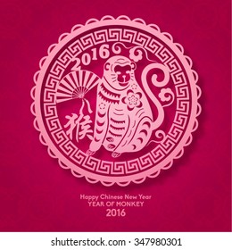 Oriental Happy Chinese New Year 2016 Year of Monkey Vector Design (Chinese Translation: Year of Monkey)