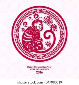 Oriental Happy Chinese New Year 2016 Year of Monkey Vector Design (Chinese Translation: Year of Monkey)