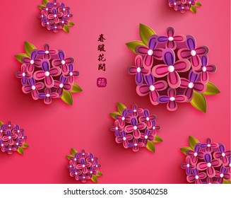Oriental Happy Chinese New Year Vector Design (Chinese Translation: Warm Spring with Blooming Flowers)