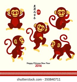 Oriental Happy Chinese New Year 2016 Year of Monkey Vector Design (Chinese Translation: Year of Monkey)