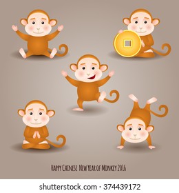 Oriental Happy Chinese New Year 2016 Year of Monkey Vector Design 